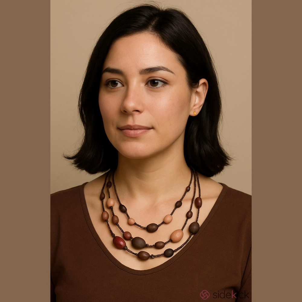 Unbranded Brown Beaded Layered Necklace One Size